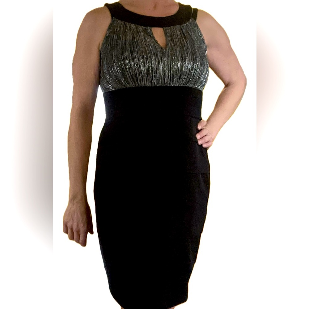 ENFOCUS STUDIO Black & Silver Dress - size 8 - EUC